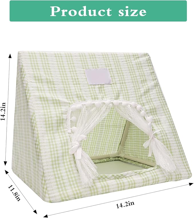 Hamster Hideout Tent with Curtain,Bunny Hideout, Machine Washable Guinea Pig Hide Tent Houses & Habitats, Triangular Hideout Shelter Small Animal Bed,Ferret, Rat, Chinchilla, Squirrel（Green）