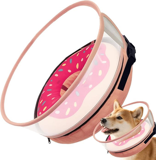 Inflatable Dog Cone Collar with Detachable Sturdy Shield,Soft&Lightweight-Ideal for Post-Surgery Recovery and Daily Wear,Suitable for Small Medium Large Dog Breeds(Donut Pink,L)