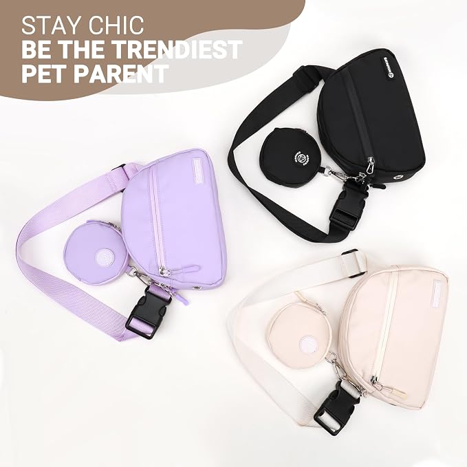Dog Treat Pouch Pet Training Walking Fanny Pack with Built-in Poop Bag Dispenser & Waste Bag Holder | Stylish Puppy Training Essentials Supplies | Free Dog Clicker (Lavender)