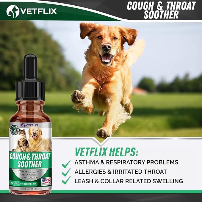 Cough Relief Liquid for Dogs, Cats, Puppies and Kittens, 2 Fl Oz | Dry, Wet and Barky Cough Relief, Kennel Cough and Asthma, Mullein Leaf and Elderberry Blend, Made in USA,