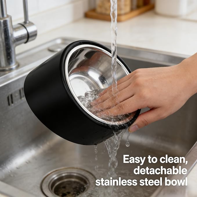 15° Tilted Dog Bowl for Medium Breeds – Non-Slip No-Spill Stainless Steel Pet Feeder, Detachable 2-in-1 Food & Water Dish for French Bulldog & Cats, Anti-Choke, Black (Size M, 350ml)