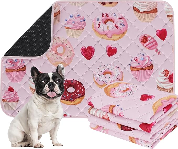 IEUUMLER Washable Pee Pads for Dogs, 2 Pack Cake Pattern Reusable Waterproof Puppy Potty Pads, Non-Slip Absorbent Pet Training Pads for Playpen Crate Bed EU015 Pink Cake, 30x20