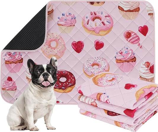 IEUUMLER Washable Pee Pads for Dogs, 2 Pack Cake Pattern Reusable Waterproof Puppy Potty Pads, Non-Slip Absorbent Pet Training Pads for Playpen Crate Bed EU015 Pink Cake, 40x28