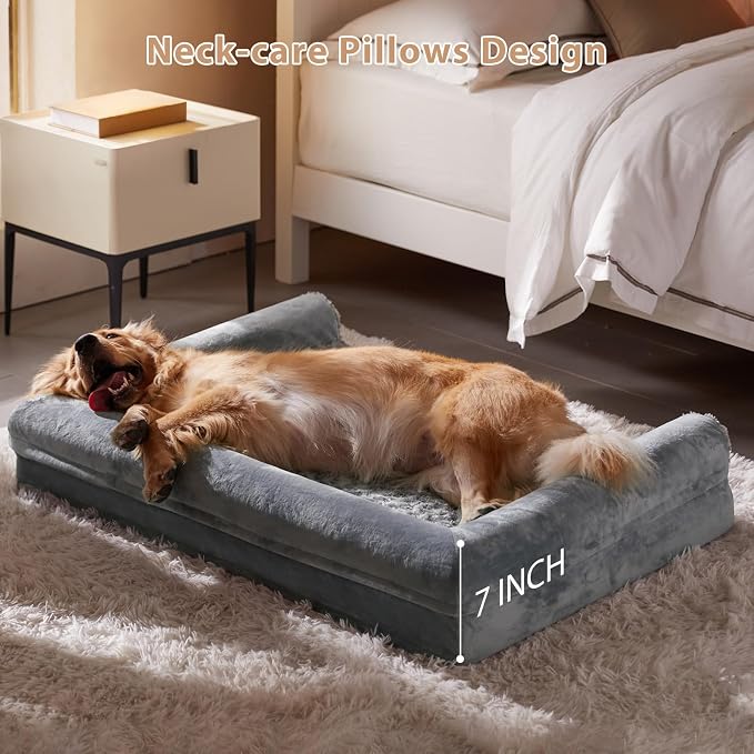 BFPETHOME Orthopedic Washable Dog Beds Large Sized Senior Dog for Comfy Sleeping with Removable Cover, Waterproof Big Soft Pet Couch Bed for Dogs Rerlax