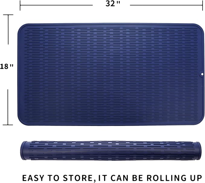 MicoYang Silicone Dish Drying Mat for Multiple Usage,Easy clean,Eco-friendly,Heat-resistant Silicone Mat for Kitchen Counter or Sink,Refrigerator or Drawer Liner Navy Blue 4XL 32 inches x 18 inches