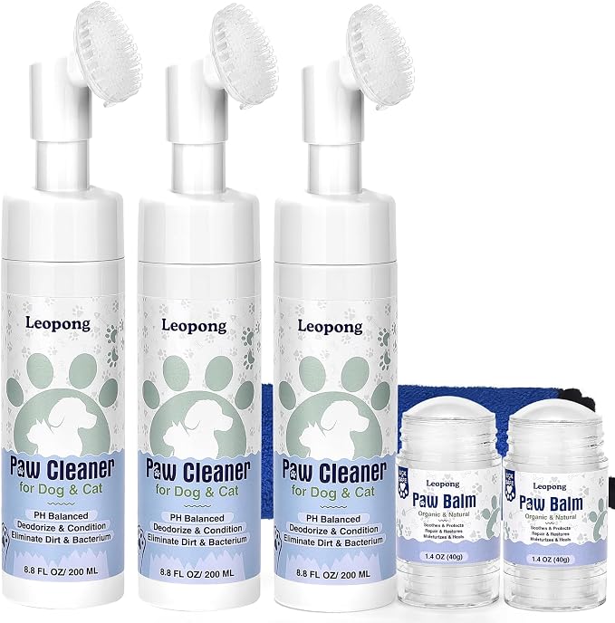 Leopong Dog Paw Cleaner, 3 Pack Dog Paw Cleaner with 2Pack Dog Paw Balm for Heals - Repairs & Restores Dry - Cracked Paws & Nose Dog Paw Protector for Pet Foot Washer Care