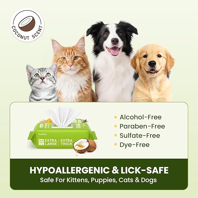 Hypoallergenic Pet Wipes for Dogs, Cats & Small Animals – Quick Clean & Deodorize Paws, Butt, Eyes, Face & Fur | Daily Grooming Wipes | Extra Large & Thick | Coconut Scented, 400 Count