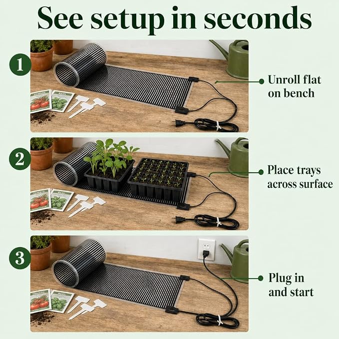 Seedling Heat Mat - Designed for 4 ft Wire Shelving, Water-Resistant Plant Heating Pad for Germination, Propagation, Hydroponics and Indoor Gardening, Made in USA (11" x 44")