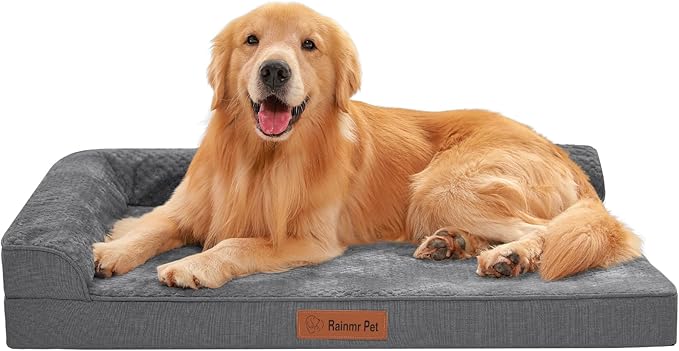 Rainmr Orthopedic Dog Beds for Large Dogs, Memory Foam Dog Beds Large Sized Dogs, Washable Removable Cover, Nonskid Bottom, Waterproof, for Indoor, Outdoor, Crate ＆ Car Use, 41x27x6 Inches, Dark Grey