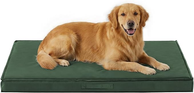 Outdoor Dog Bed Large Sized Dog, Waterproof Dog Bed Large, 44x32x3.5 Inch, Orthopedic Dog Bed with Removable Washable Cover, Flat Rectangle Pet Crate Pad for Kennel, Cage, Outside, Dark Green