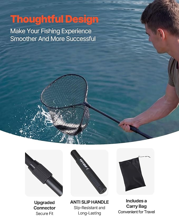 VEVOR Fishing Net, Landing Nets with Telescopic Handle Lightweight and Stronger Fish Gear, Durable and Fish-Friendly, for Kayak, Boat, Bank, Pond