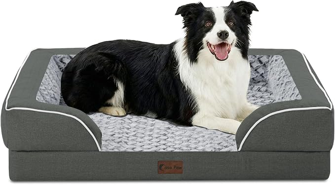 Orthopedic Dog Beds for Medium Sized Dogs 35x22 Inch, Medium Waterproof Memory Foam Dog Sofa Bed with Removable Washable Cover Pet Couch with Bolster, Dark Grey