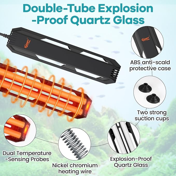 hygger Aquarium Heater, 300W/500W/800W/1000W Submersible Fish Tank Heater with Temperature Controller, Over-Temperature Off-Water Protection Alarm for Saltwater Freshwater (1000W, 100-240 Gallon)