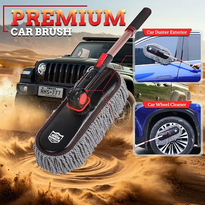 Car Duster Exterior Scratch Free - 27-36" Extendable Handle Microfiber Auto Dusting Brush for SUV, RV, Truck, Motorcycle & Dashboard, Storage Bag Included