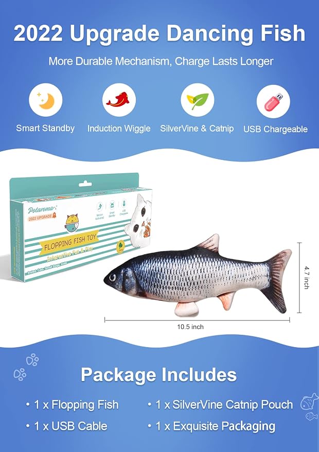 Potaroma Flopping Fish and Smart 3 in 1 Cat Toy Bundle