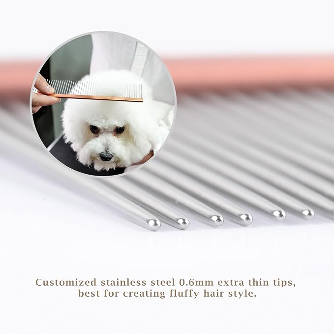 Furzone 2-in-1 Metal Comb for Dogs, Mikra Greyhound Comb (Fine & Medium), 101 Stainless Steel Pins Dog Comb, Aluminum 22cm Handle, Lightweight, Gentle Combing, Face/Head Fur Tangle Free