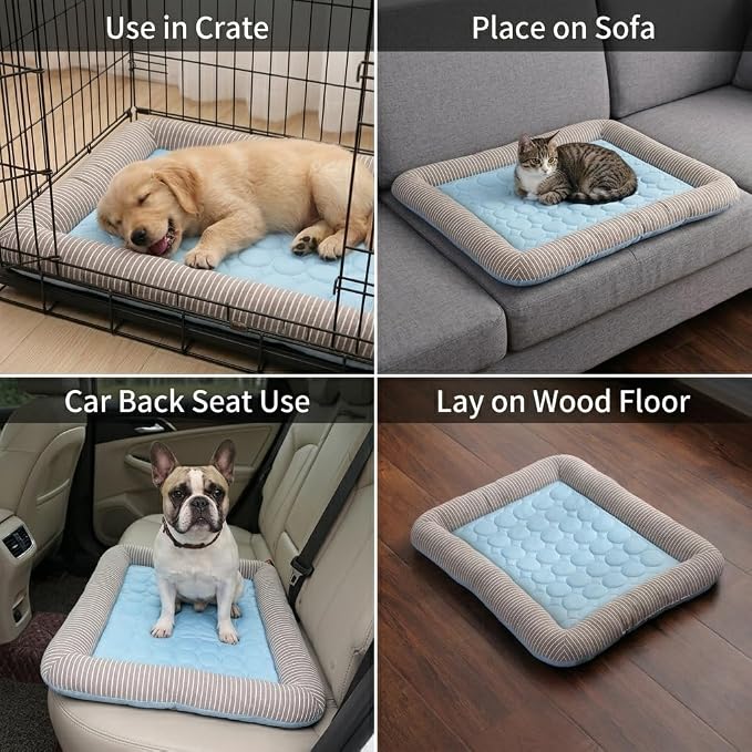 Dog Cooling Mat for Summer, Self Cooling Ice Silk Pet Bed Mat for Crate, Sofa & Car Seats, Breathable Washable Pressure Activated Cool Pad for Small, Medium, Large Dogs and Cats (Pink Mat, Large)