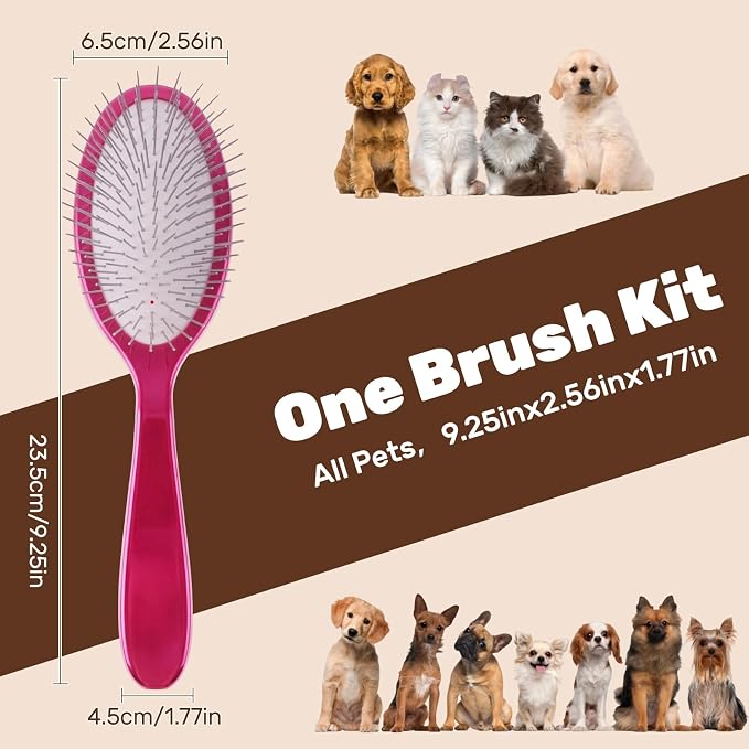2PCS Slicker Brush for Dogs, Professional Pet Grooming Brush, 27mm Oval Stainless Steel Pin, Sparkle Glitter Handle, Anti-Static Round-Tipped Pins, Gentle Massage & Shedding Comb for Long Haired Dogs