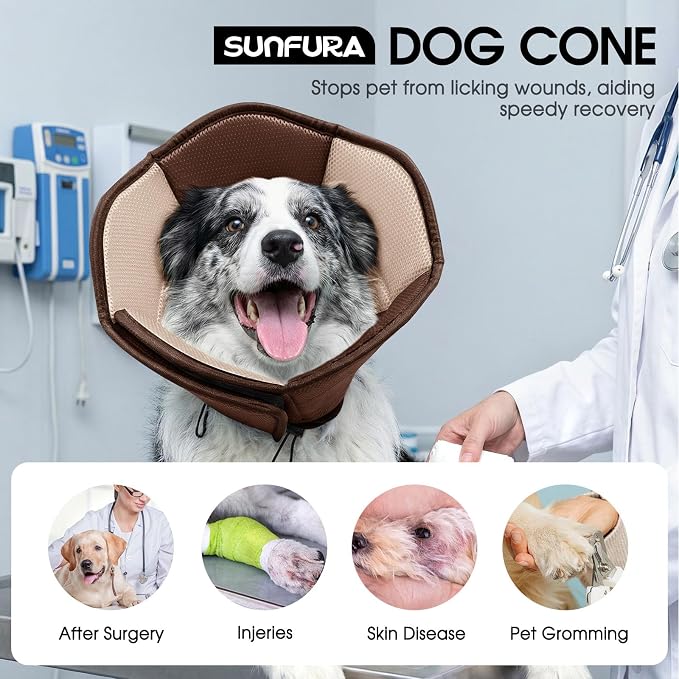 Dog Cone - Soft Cone for Dogs to Stop Licking, Pet E-Collar Alternative After Surgery, Adjustable Pet Recovery Collar for Wound Healing, Brown Medium