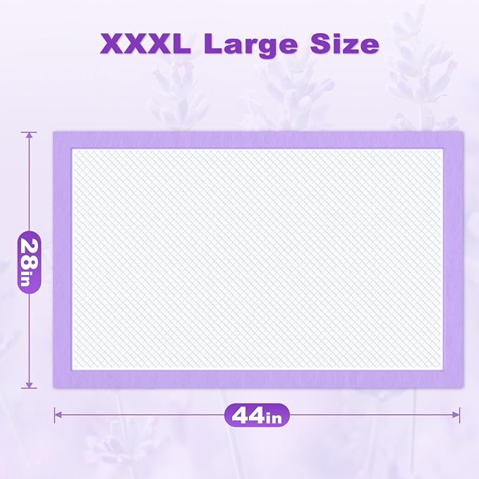 MIZOK Dog Pads Extra Large 28x44in, XXL Potty Pads for Dogs, Keeps Fresh & Clean, Ultra Absorbent Up to 12 Cups, 6 Layers Leak-Proof, Purple Lavender Color (30 Counts)