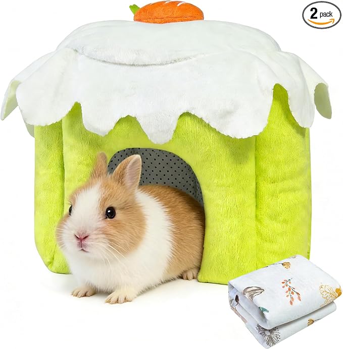 Guinea Pig Hideout, Warm Bunny House, Washable Winter Dwarf Rabbit Bed for Hamster, Chinchilla,Hedgehog, Ferret & Other Small Animals (Green-L)
