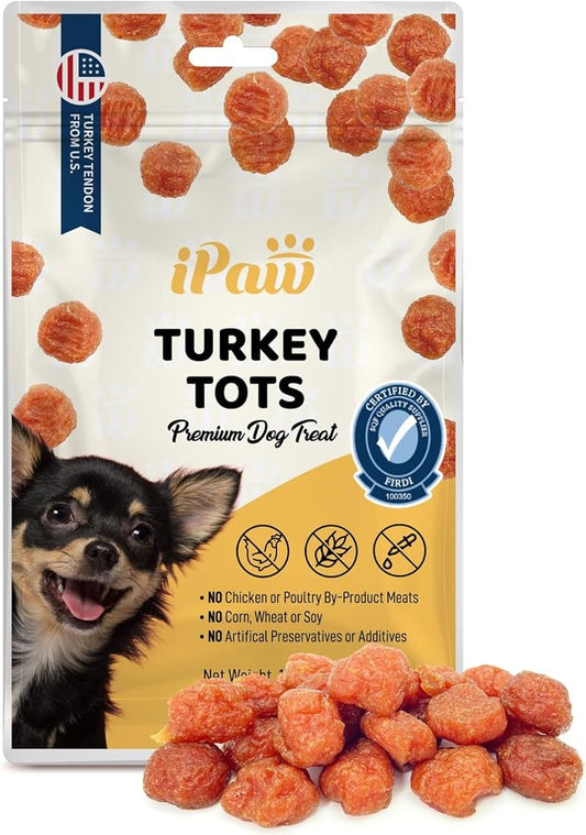 iPaw Turkey Tots Dog Treats for Puppy Training, SQF Certified Human Grade Dog Treat, Hypoallergenic, Easy to Digest (Turkey Tots)