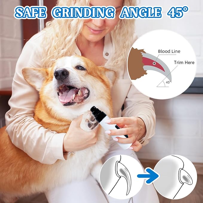 CRIVERY Upgraded Quiet Dog Nail Grinder, 2-Speed Rechargeable Pet Nail Grinders, Electric Painless Paw Grooming Smoothing Tool for Small/Medium/Large Dogs & Cats