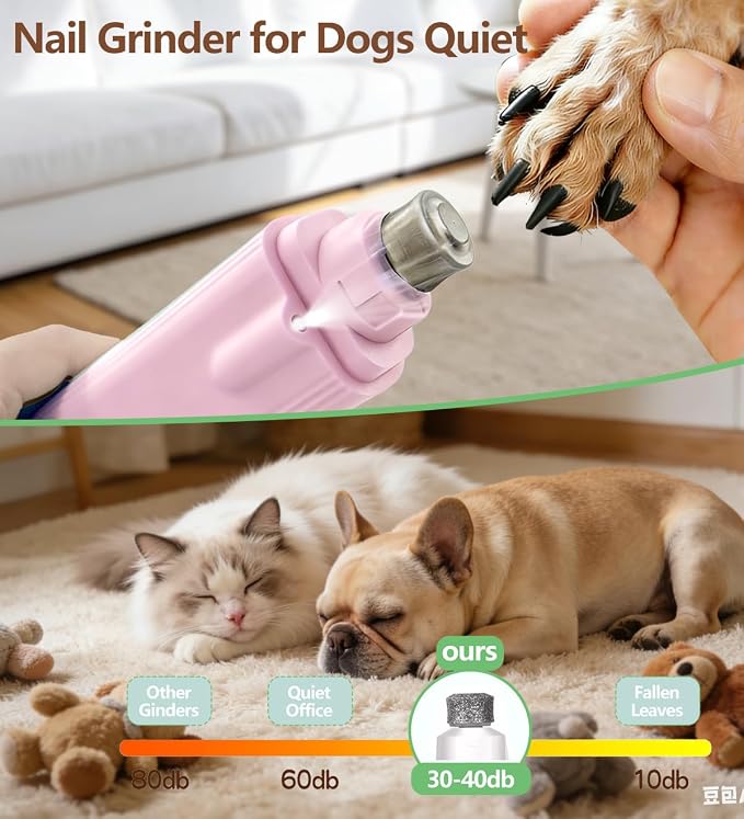 2-in-1 Dog Nail Clipper & Nail Grinder with 2 LED Lights Splash Guard for Large Medium Small Cats Dogs Pets Paw Trimmer Claw Grinders USB Rechargeable (Pink)