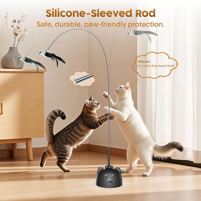 Interactive Cat Toys for Indoor Cats: Automatic Flying Bird Cat Toy with 360° Feather Wand, Strong 8cm Suction Cup, USB Rechargeable Self-Play Cat Toy for Bored Kittens & Adult Cats