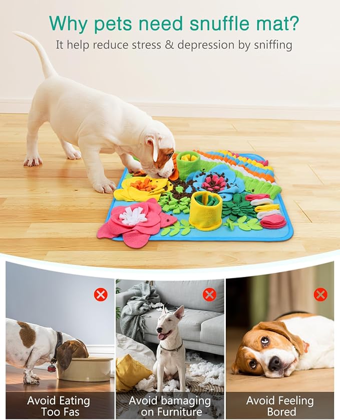 ORIA Snuffle Mat for Dogs, 15.4''x15.4'' Sniff Mat for Puppies, Interactive Puzzle Toy, Slow Feeding & Foraging Mat for Boredom, Keep Busy, Mental Stimulation, for Small Medium Dogs