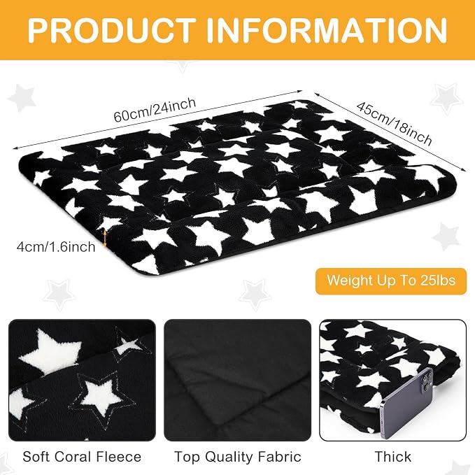 VitalCozy 4 Pcs Dog Crate Pads, Ultra Soft Warm Washable Anti-Slip Kennel Bed Mat for Pets, Reversible, Replaceable, Cage Liner for Small Medium Large Dogs and Cats(18 x 24 x 1.6 Inch,Star,Black)
