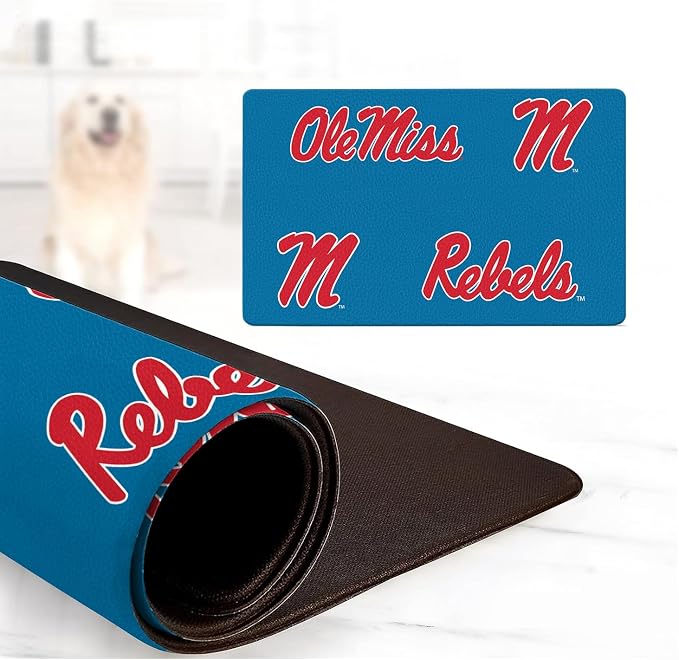 NCAA Officially Licensed Food and Water Mat for Dogs and Cats | 18" x 29" | Non-Slip | Water-Proof (Ole Miss Rebels)