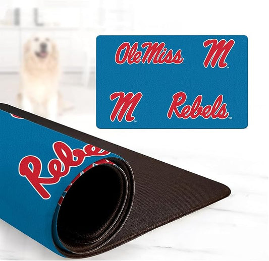 NCAA Officially Licensed Food and Water Mat for Dogs and Cats | 18" x 29" | Non-Slip | Water-Proof (Ole Miss Rebels)