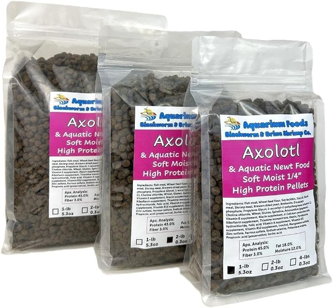 Axolotl Food, 1/4" Soft Moist Sinking Pellets, Rangen's Salmon Meal Pellets for Adult Axolotl. Also Shrimp, Snails, Crabs, Bottom Fish, All Tropical Fish…4-lbs 0.3oz Clear Bag