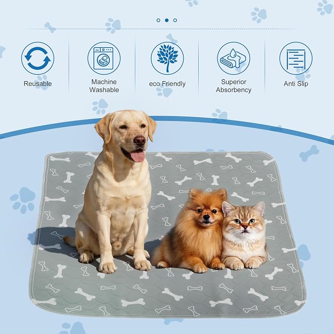 Unique Bargains Washable Pee Pads for Dogs, Reusable & Leak-Proof, Puppy Pad for Pet Training, Crate, Car, Large, Gray