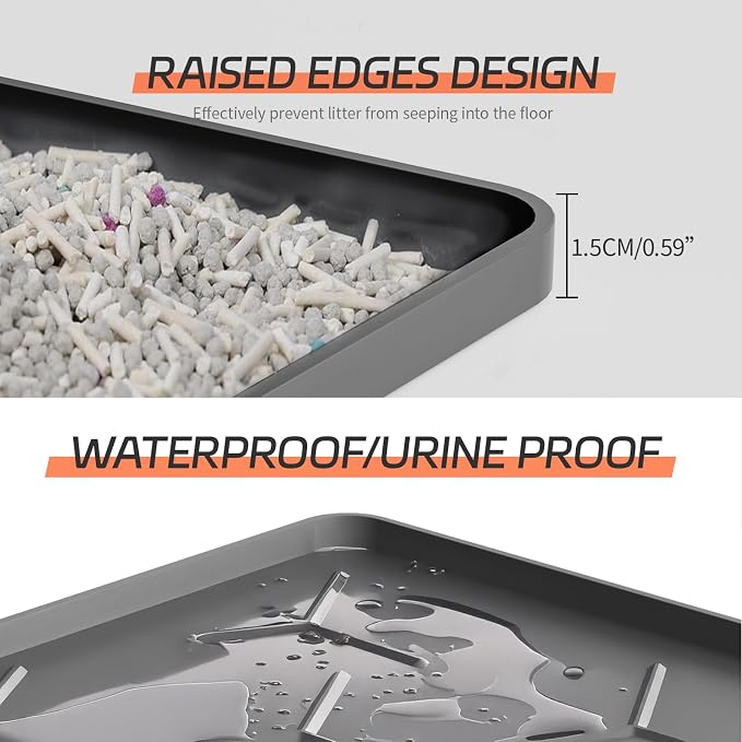 Bulkniu Extra Large Silicone Cat Litter Mat, Waterproof/Urineproof, Litter Recycling, Easy to Clean, Soft on Kitty Paws (28"X40"-Dark Grey)