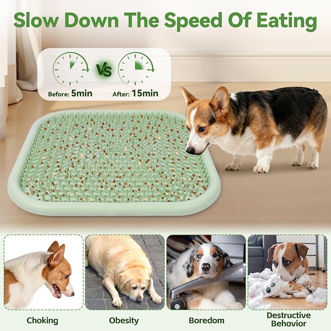 Snuffle Mat for Dogs, 23.6" x 23.6" Silicone Dog Feeding Mat Sniffing Interactive Feeding Game Encourages Natural Foraging Slow Feeder for Small/Medium/Large Dogs, Indoor & Outdoor (Green)