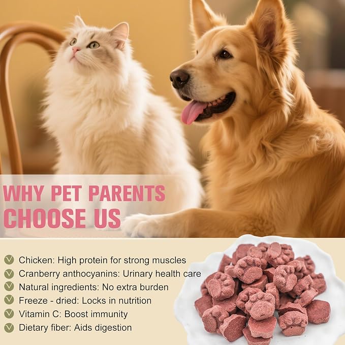 Memorjew 100g Chicken & Cranberry Freeze- Dried Blend for Cats & Dogs, Natural Grain-Free Nutritious Snack, No Artificial Additives(Chicken & Cranberry 100g)