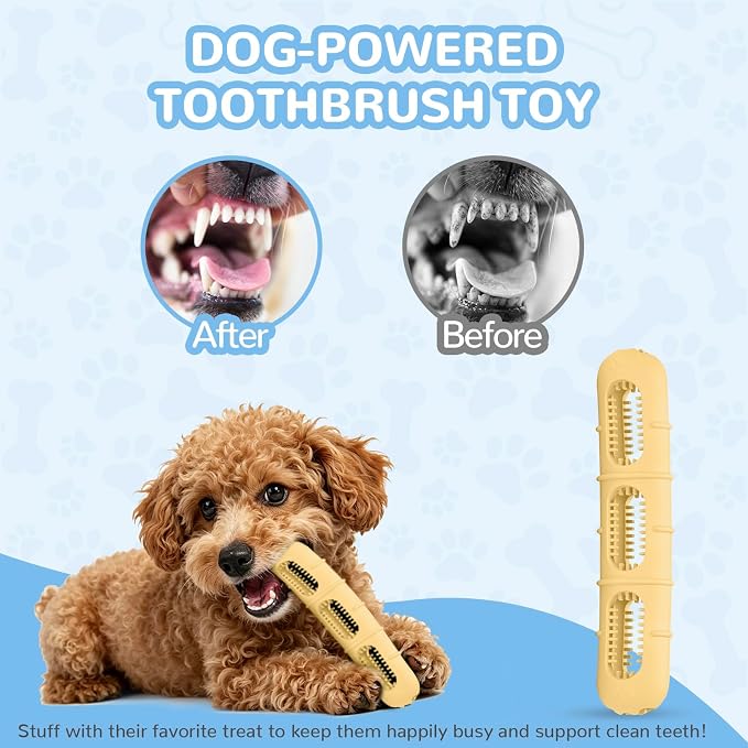 Puppy Rubber Chew Toy for Teething, Chew Toys for Dogs Small Breed with Bristles, Stuffable Puppy Teething Toy, BPA-Free Teeth Cleaning & Teething Relief, Keeps Dog Busy (Yellow)