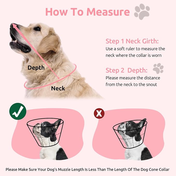 Dog Cone Collar - Soft Elizabethan Collar for Dogs After Surgery, Comfy Cone for Dogs to Stop Licking, Adjustable Dog Cone Alternative for Wound Healing (Pink S)