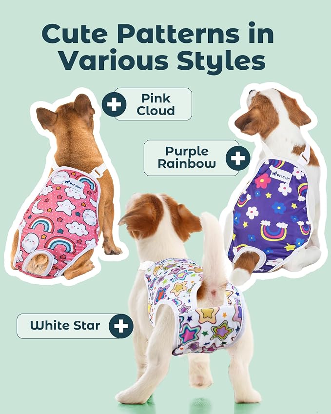 Pet Soft Dog Diapers Female Onesie Sanitary Pantie with Adjustable Suspender, Colorful Pattern Washable Puppy Diapers Female, Super Absorbent Underwear Dog Diaper for Heat (Nature, L)