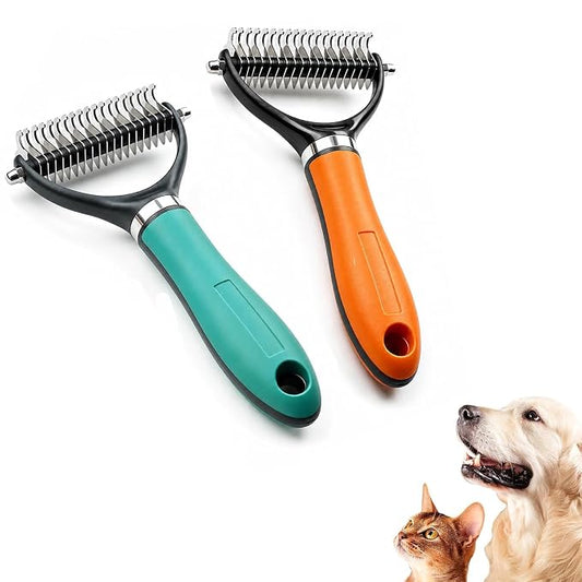 2026 Upgraded Double-Sided Pet Grooming Tool, Dog Deshedding Comb for Dogs Cats, Pet Grooming Brush for Long Thick Curly Hair, Home Deshedding Tool for Mats Tangles Knots and Loose Fur (2 Sets)