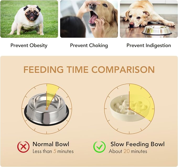 Havniva 9.5” Raised Slow Feeder Dog Bowls Set, 3.2 Cups Ceramic Slow Feeder Dog Bowl and 8.2” Dog Water Bowl with Elevated Wooden Stand Puzzle Dog Food Bowl for Large Dogs Anti-Gulping & Anti-Choking
