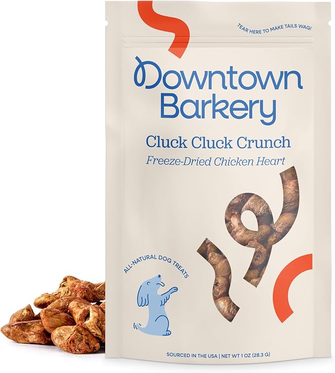 Downtown Barkery Freeze Dried Dog Treats - Single Ingredient, Low Calorie, Rich in Vitamins and Minerals - All Natural - Freeze Dried Chicken Hearts for Dogs, 1 Oz