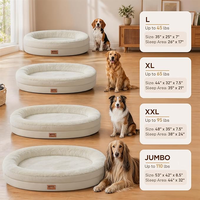 Orthopedic Dog Bed for Medium Dogs, Waterproof Dog Bed with Removable Bolsters, Egg Crate Foam Pet Couch for Medium Size Dog with Machine Washable Cover & Non-Slip Bottom, Light Beige