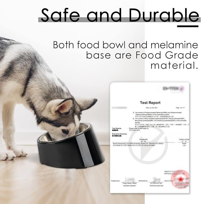 SuperDesign Mess Free 15° Slanted Bowl for Dogs and Cats, Tilted Angle Bulldog Bowl Dog Feeder, Non-Skid & Non-Spill, Easier to Reach Food M/1 Cup Dark Black