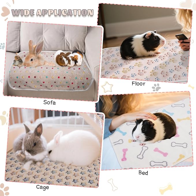 6 Pack Guinea Pig Cage Liner, Washable Guinea Pig Fleece Blankets Beding Accessories, Flannel Throw Warm Sleep Mat, Pet Pee Pads for Small Animal Hamster Rabbit Puppy Cat (Dark Color, 26x14 Inch)