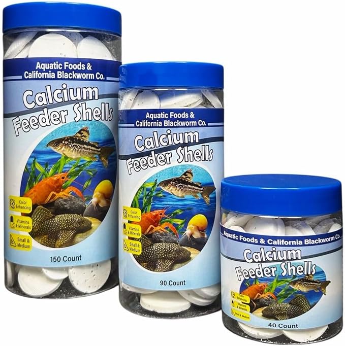 Calcium Feeding Shells, Small & Medium for Shrimp, Snails, Crabs, Crayfish, Plecos, Catfish, All Tropical Fish, 4-Type Wafer & 12-Type Pellet Mix Included 40 Count Canister