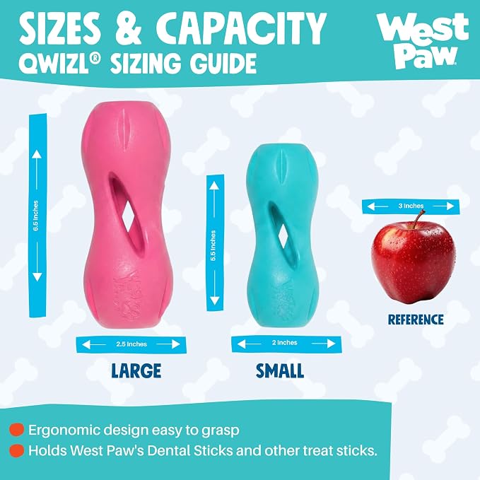 WEST PAW Qwizl Durable Zogoflex Dog Puzzle Toy for Mental Stimulation, and Enrichment - Treat Dispensing for Bully Sticks and Dental Sticks - Dishwasher Safe - Made in USA - Large - Teal