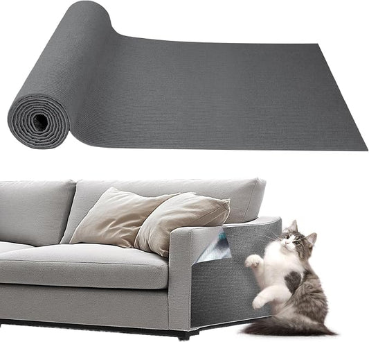 Cat Scratching Mat Self-Adhesive, 78.7'' x 15.8'', Trimmable Cat Scratch Pads Furniture Protector, DIY Climbing Cats Scratching Carpet for Couch, Door Frame or Wall Corner Protector (Dark Gray)